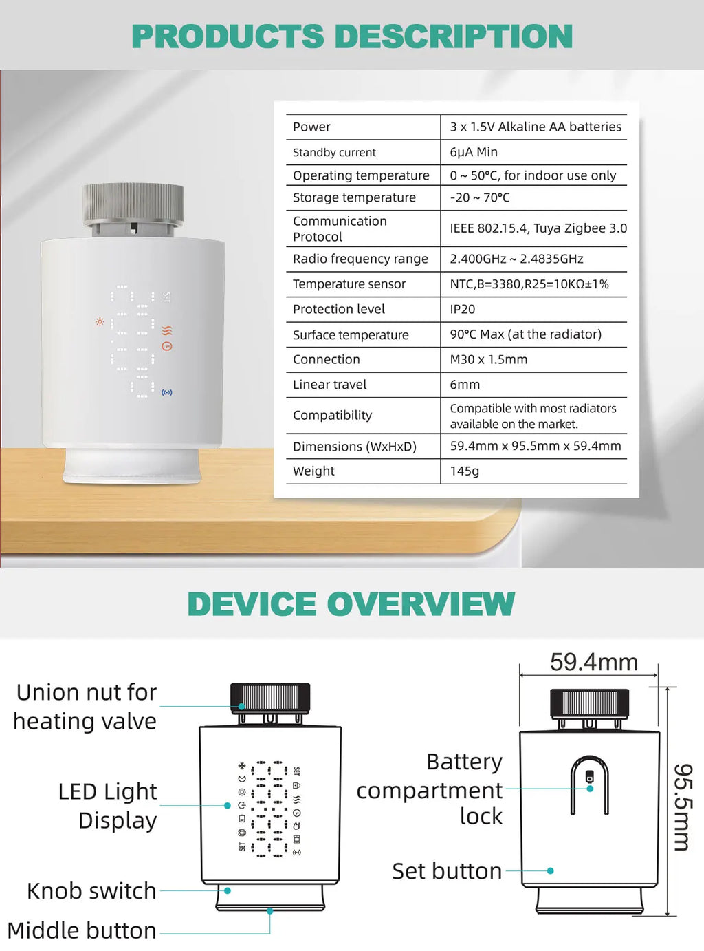 Smart WiFi/ZigBee TRV Thermostat Tuya Radiator Thermostatic Valve Programmable Controller Actuator Alexa Google Voice Control