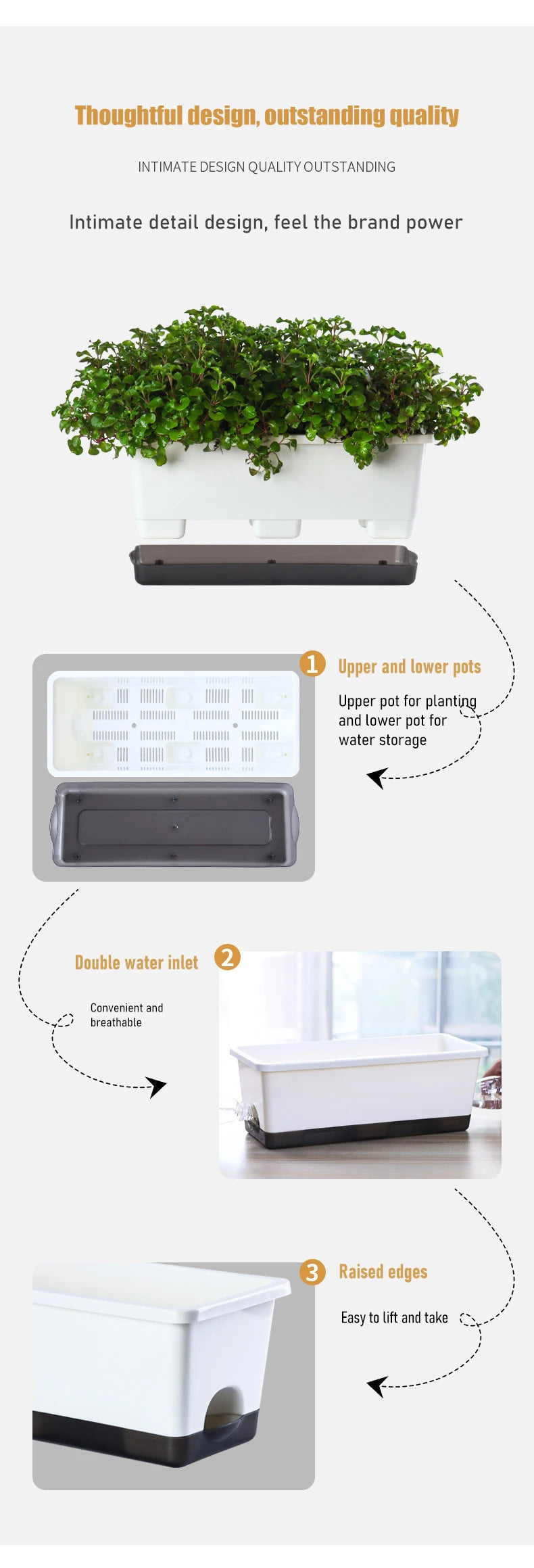 Second Generation Thickened Hollen Pot Self-priming Water Breathable Rectangular Vegetable Pots Home Garden Balcony Planting Box
