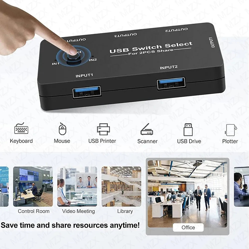 MZX USB Switch KM Switcher Selector KVM 2.0 Hub 2 Computer Laptop PC Desktop Accessories Share Printer Keyboard for Macbook Hubs