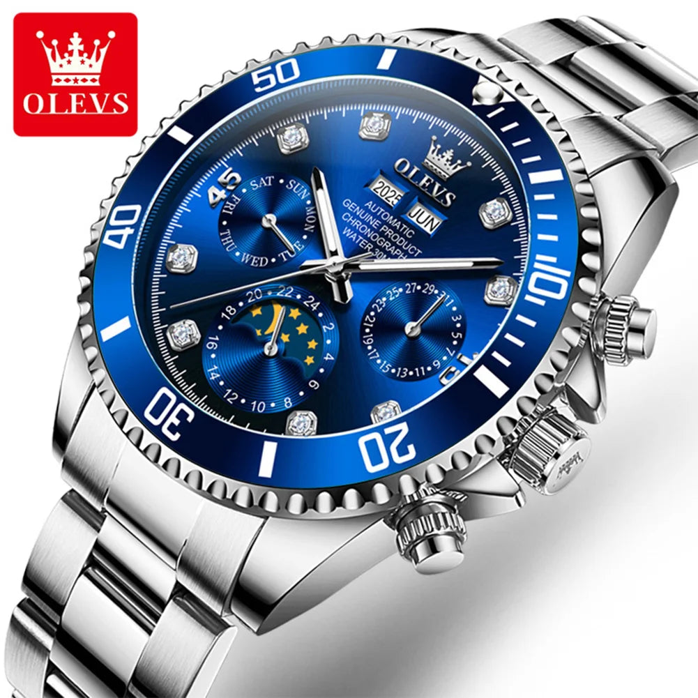 OLEVS 6729 Automatic Watch Man 24 Hour Moon Phase Mechanical Watch For Men Luxury 30M Waterproof Luminous Date Men's Wristwatch