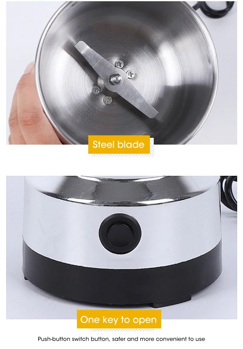 Mini Electric Grinder 300ml Ultrafine Pulverizer for Baby Food Coffee Spice Pepper Grain Mill with 2/4 Blades for Household Use
