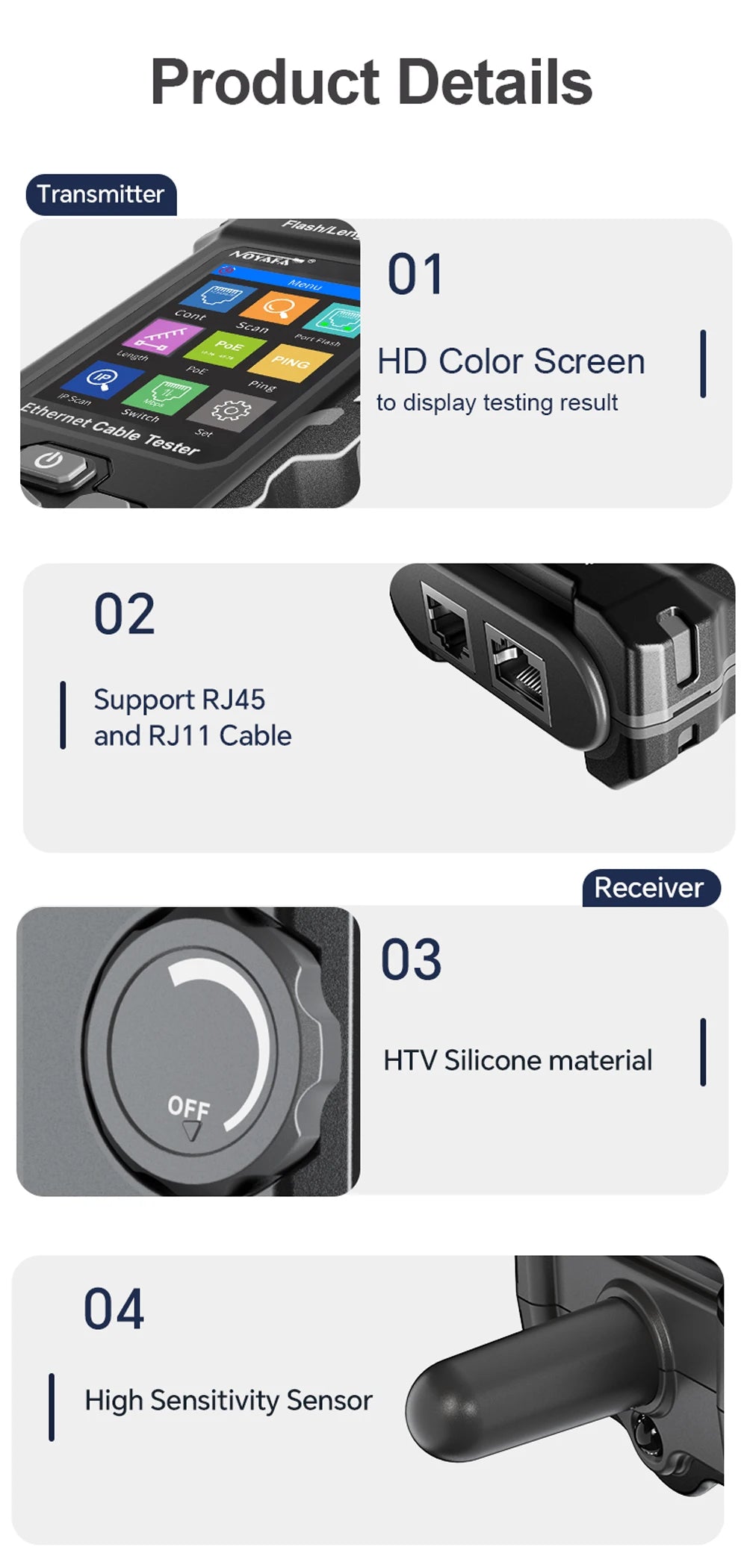 NOYAFA NF-8506 Network Cable Tester Multifunction Cable Tracker Support PING test/IP scan/Poe Measure Length Wiremap Tester
