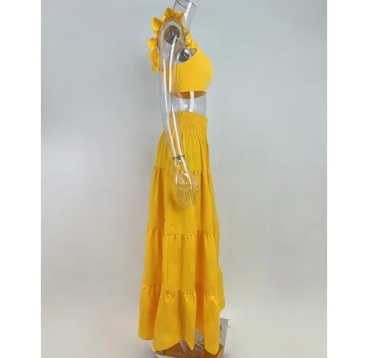 Skirt Sets Womans Clothing Streetwear New Spring/Summer Elegant Sexy Collage Sleeveless Top and Longuette Suits for Female