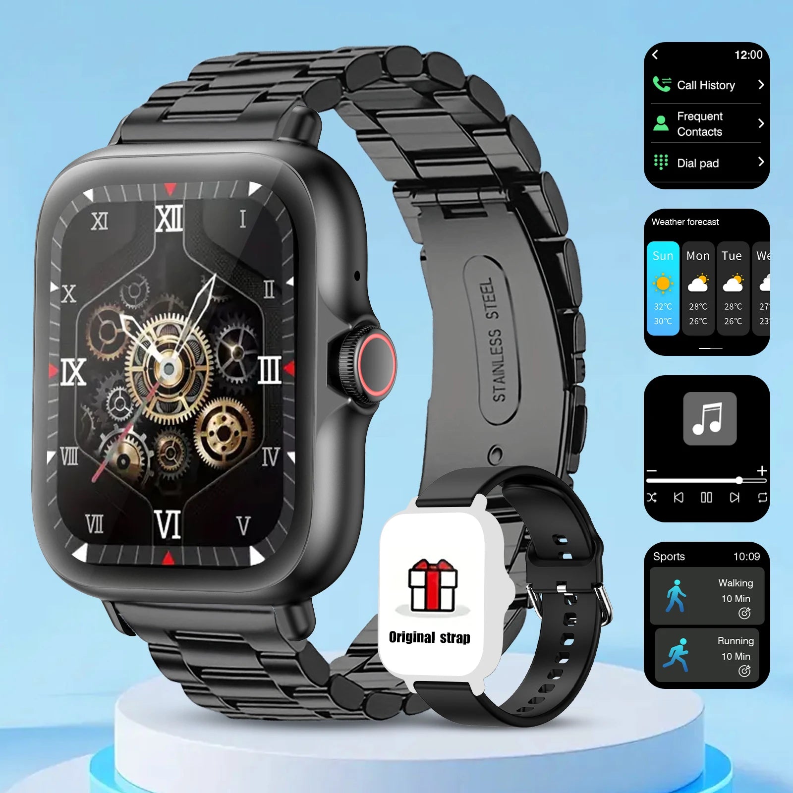 Smart watch with full touch screen, call, message reminder, music control and other functions, compatible with iPhone/android mo