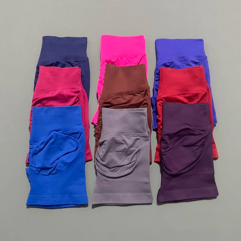 HISTELLO Sports Shorts Low Ribbed Band Scrunch Booty Workout Gym Shorts Running Seamless Leggings Yoga Women Sports Leggings