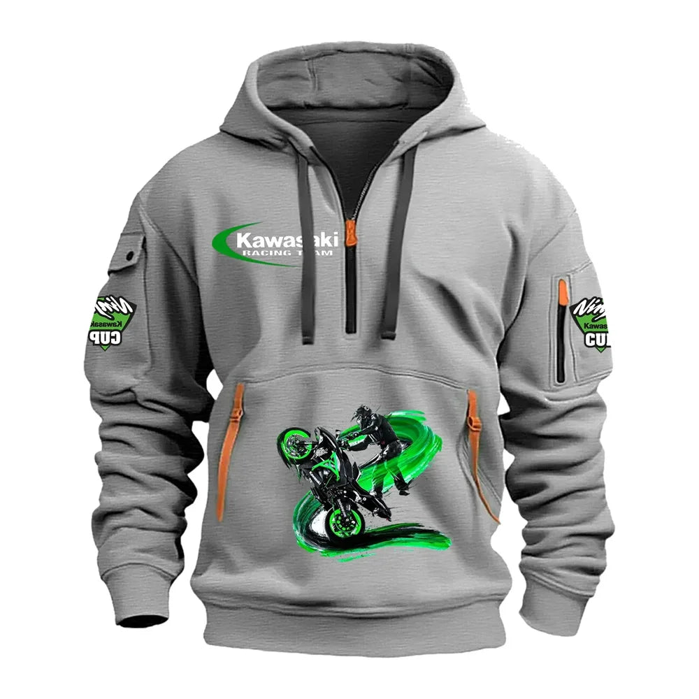 Kawasaki men's fashionable hooded sweatshirt, paired with high-quality printed hooded sweatshirts for spring and autumn seasons