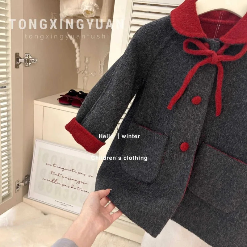 Children's clothing 2023 winter new fashionable double-sided woolen coat children's woolen coat