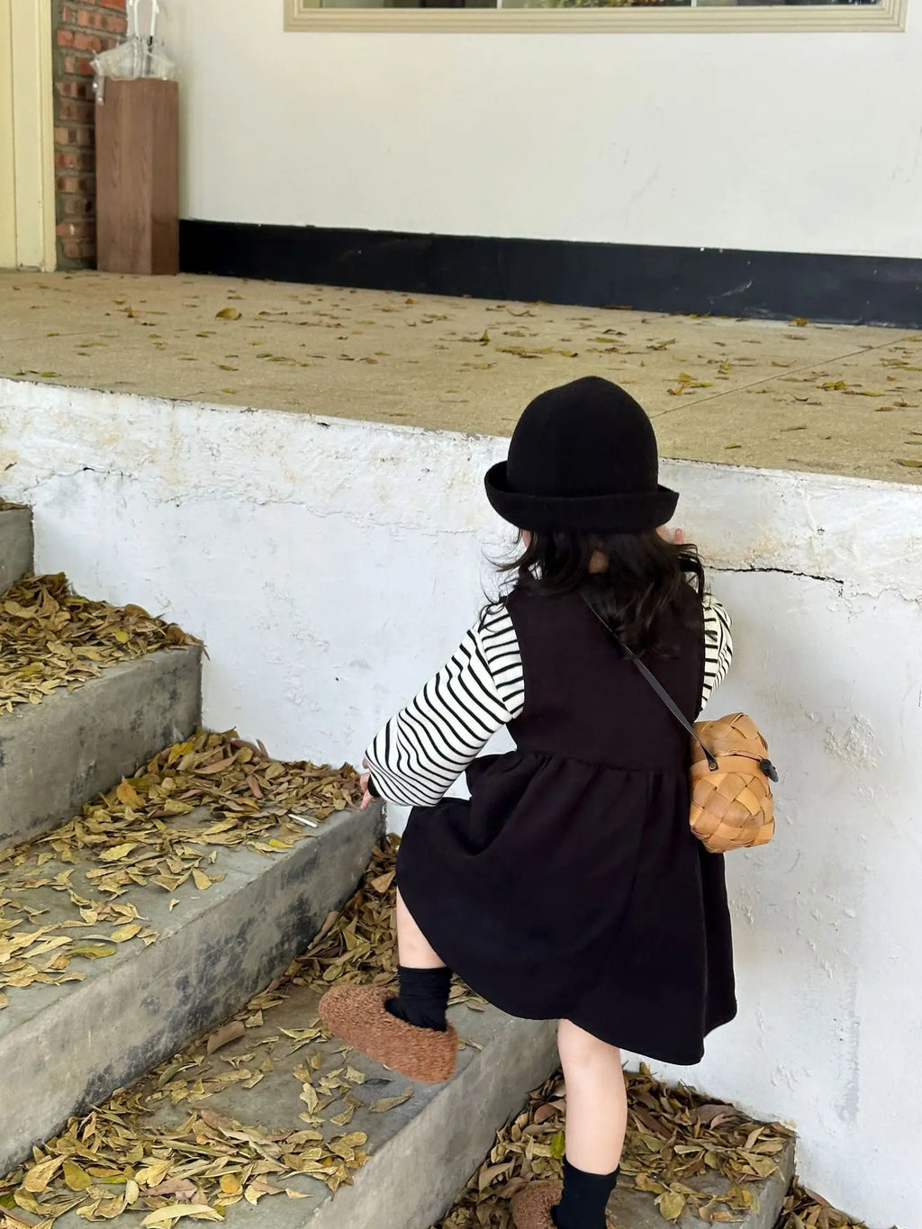 Clothing Suit Girls' Striped Long-Sleeved Sweater Plus Corduroy Vest Skirt  Autumn and Winter Clothing New Suit