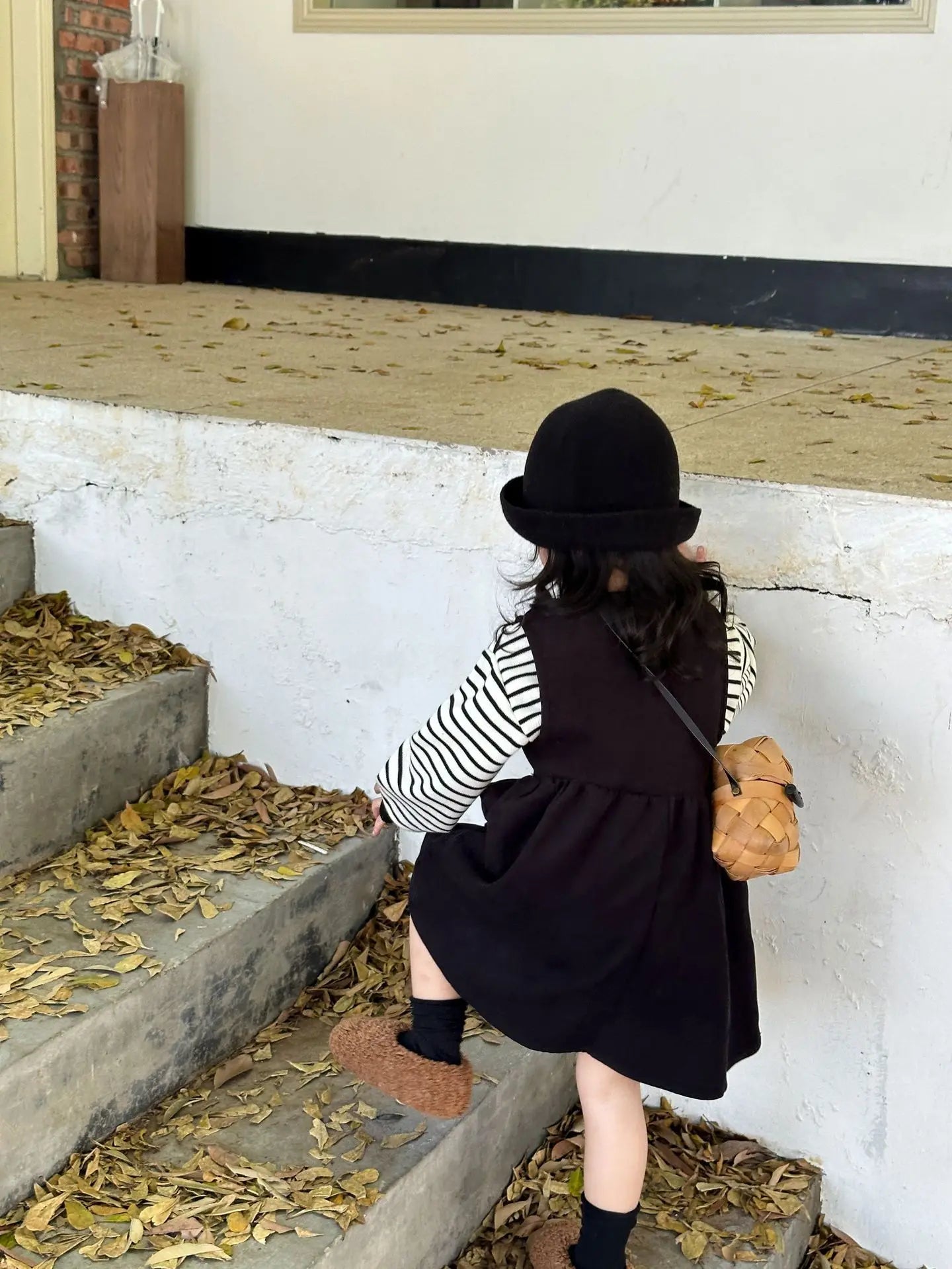 Clothing Suit Girls' Striped Long-Sleeved Sweater Plus Corduroy Vest Skirt  Autumn and Winter Clothing New Suit