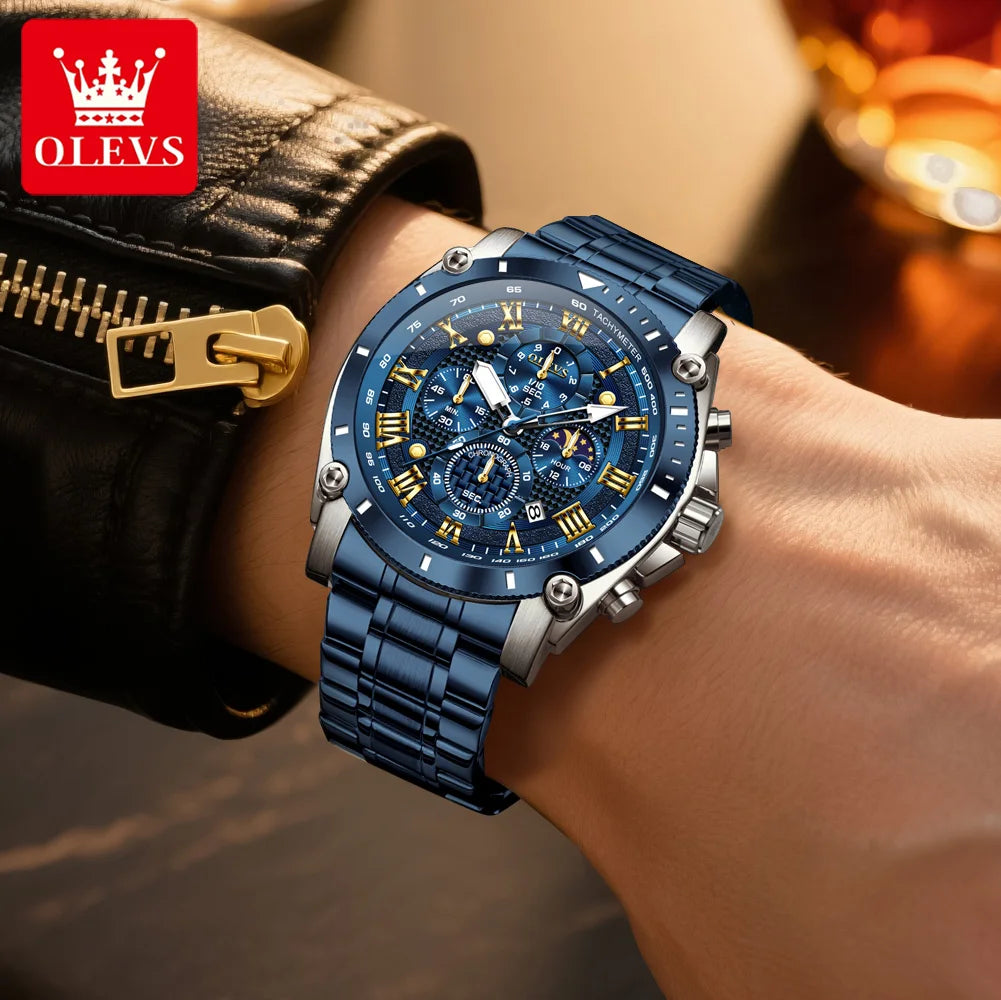 OLEVS New Man Watch Moon Phase Chronograph Waterproof Luminous Multi-functional Original Luxury Brand Quartz Men's Watches 3689