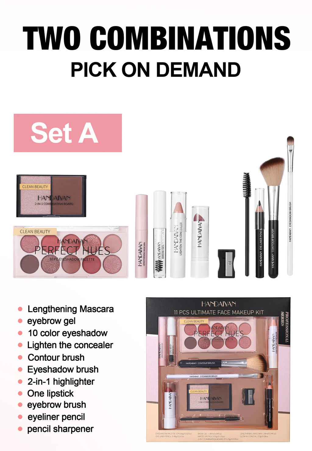 Professional Makeup Kit 11 Pieces Eyeshadow Contour Blusher Set Waterproof Highly Pigmented Smudge Proof Face Cosmetics Collecti