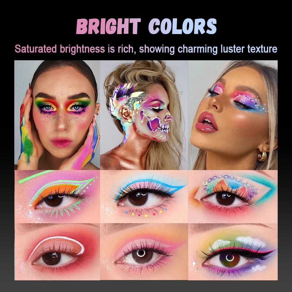 12-Color UV Glow Face and Body Paint Makeup Palette Set - Vibrant, Waterproof, Long-Lasting Halloween, Cosplay and Costume Makeu