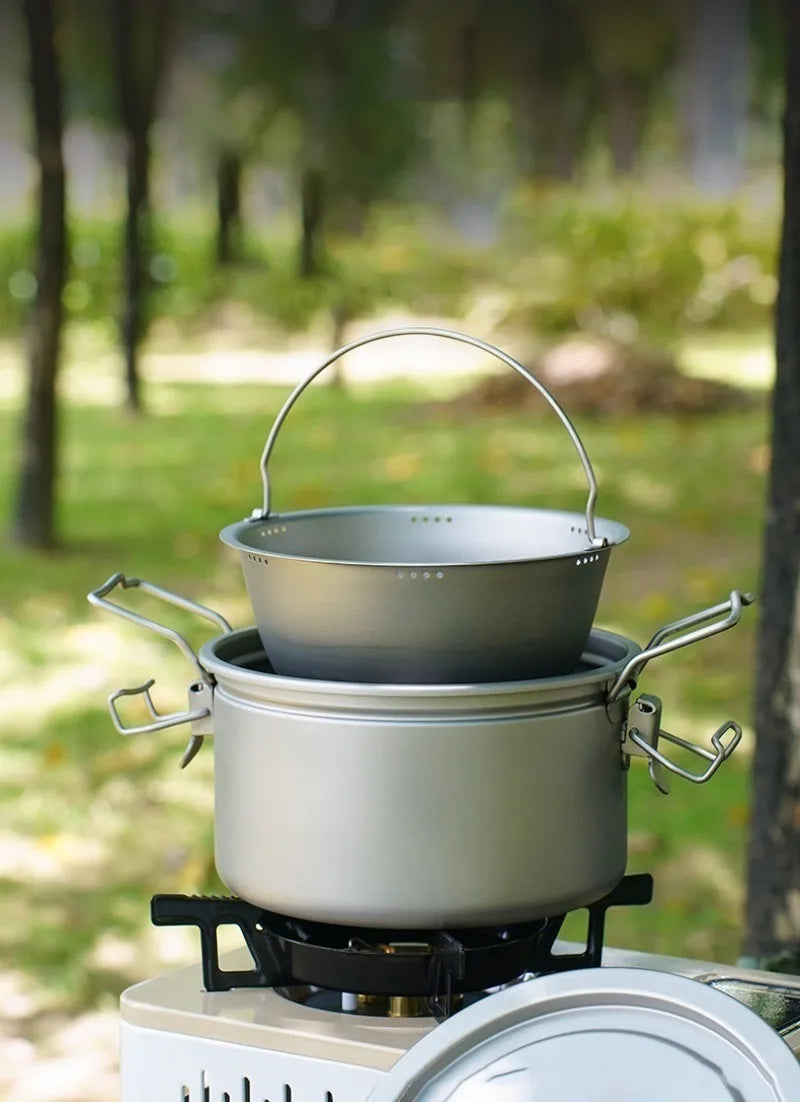 Outdoor Lightweight Titanium Pot Portable Travel Useful Large Capacity Camping Cooking Pot Family Picnic Camp Cooking Supplies