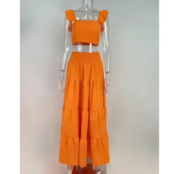 Skirt Sets Womans Clothing Streetwear New Spring/Summer Elegant Sexy Collage Sleeveless Top and Longuette Suits for Female