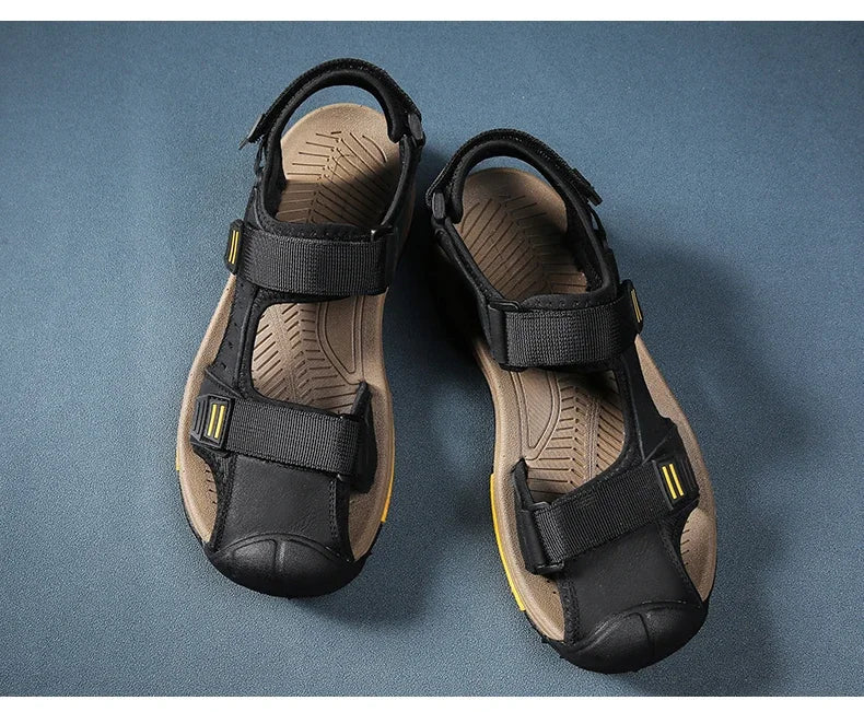 Summer Breathable Genuine Leather Men Sandals Waterproof Non-Slip Large Size flip flops Beach shose For Outdoor Anti-Collision