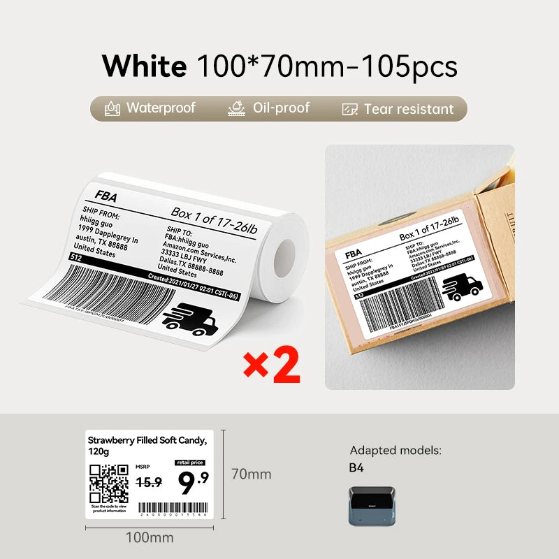 Large Size Labels for Niimbot B4 Label Printer Barcode Price Tag Retail Self-adhesive Stickers for Small Bussiness