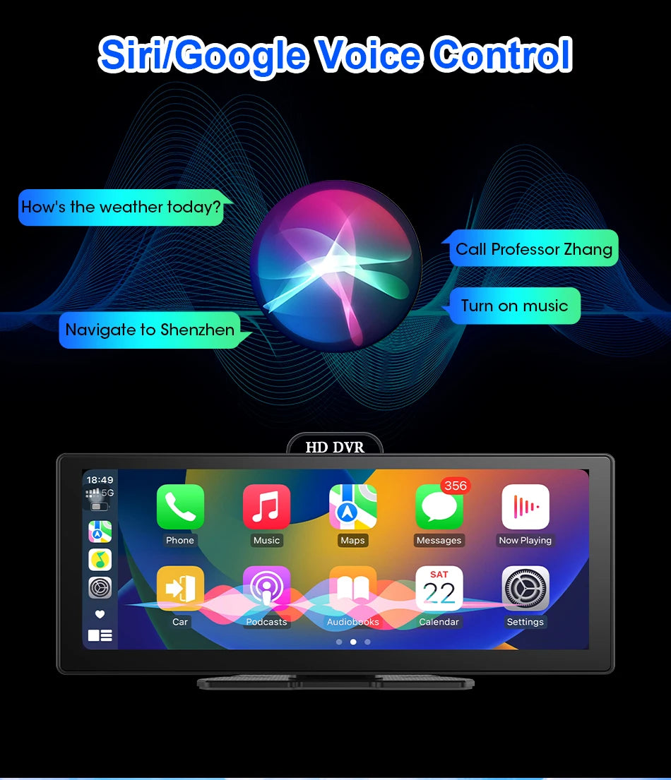 10/11.26 Inch 4K DVR Wireless CarPlay & Android Auto Dash Cam Bluetooth Audio GPS Navigation Dashboard Dual Lens Video Recorder