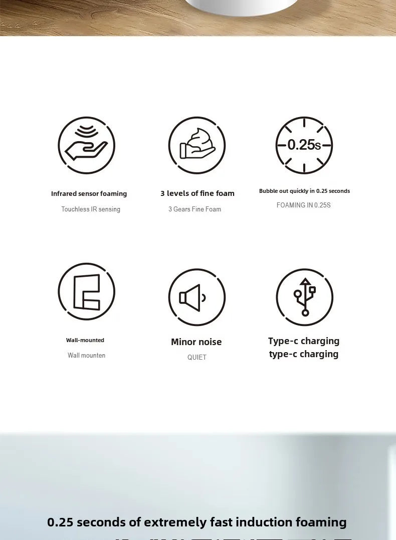 Household energy sensing multi gear contactless wall mounted vertical hand sanitizer rechargeable soap dispenser foam machine