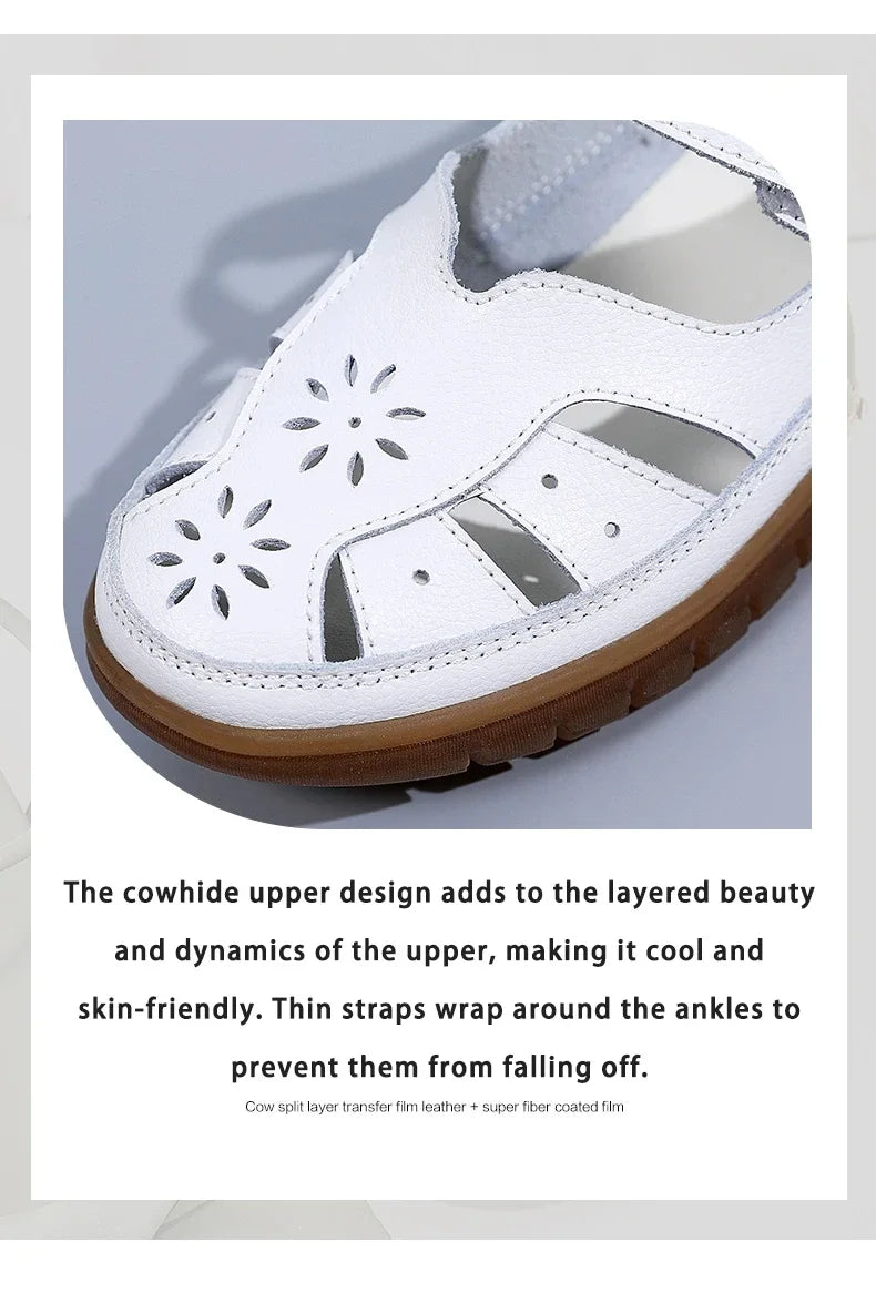 New Summer Women Sandals Ladies Roman Shoes Comfortable Flats Walking Slippers Covered Toe Beach Shoes Fashion White Shose