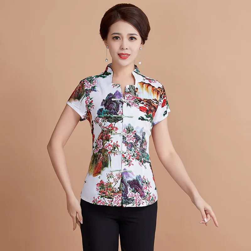 Traditional Chinese Clothing for Women Clothes Qipao Tops Cheongsam Hanfu Ethnic Style Vintage Casual Streetwear Summer