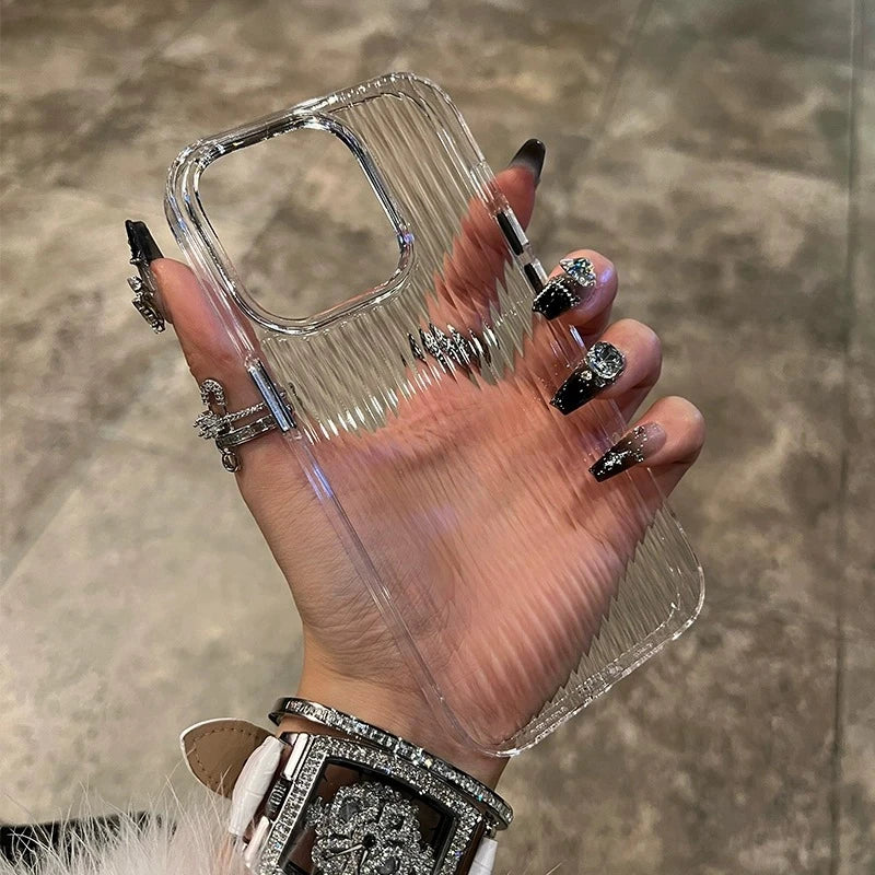 Soft Corrugated Transparent Phone Case For iPhone 11 12 13 14 15 16 Pro Max Plus Shockproof Silicone Clear Bumper Cover