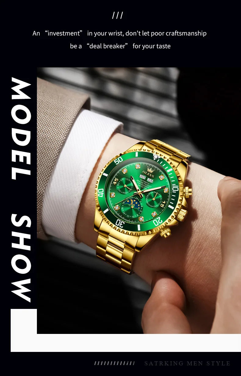 OLEVS 6729 Automatic Watch Man 24 Hour Moon Phase Mechanical Watch For Men Luxury 30M Waterproof Luminous Date Men's Wristwatch
