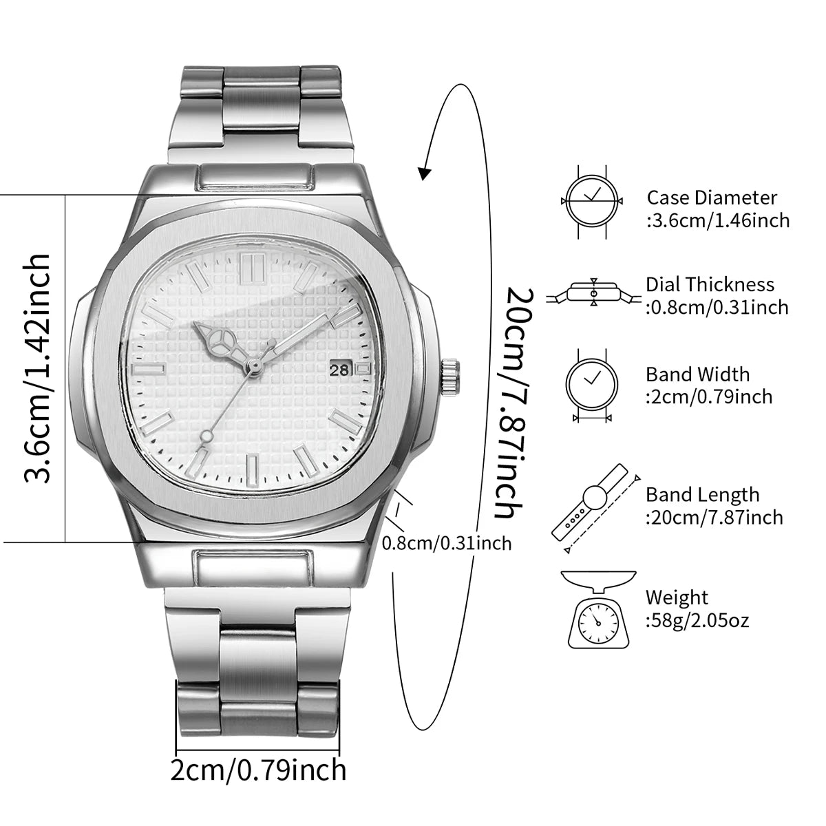 Fashion Square Men Business Watches Simple Calendar Quartz Watch for Mens Clock Reloj Hombre（Without Box）