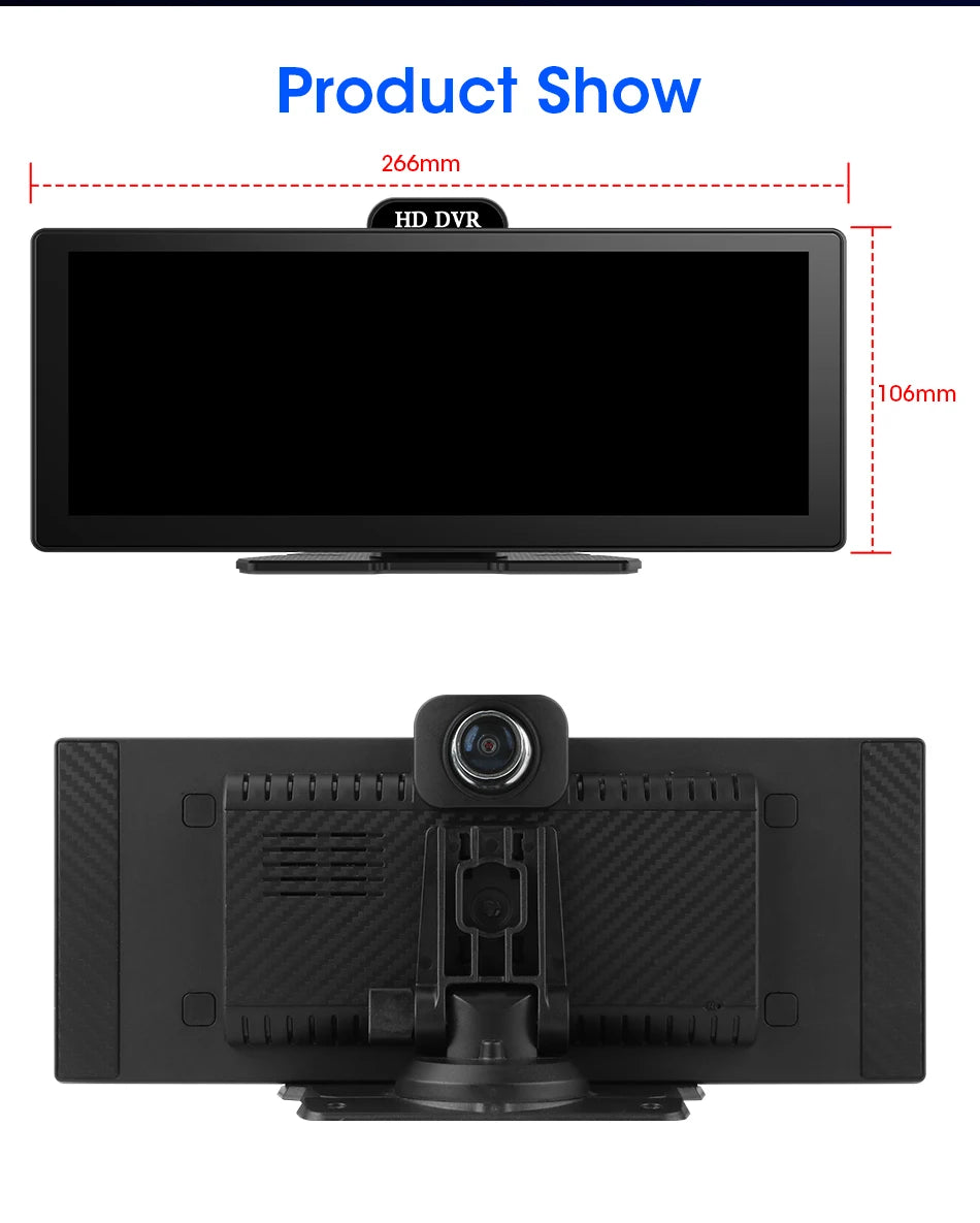 10/11.26 Inch 4K DVR Wireless CarPlay & Android Auto Dash Cam Bluetooth Audio GPS Navigation Dashboard Dual Lens Video Recorder