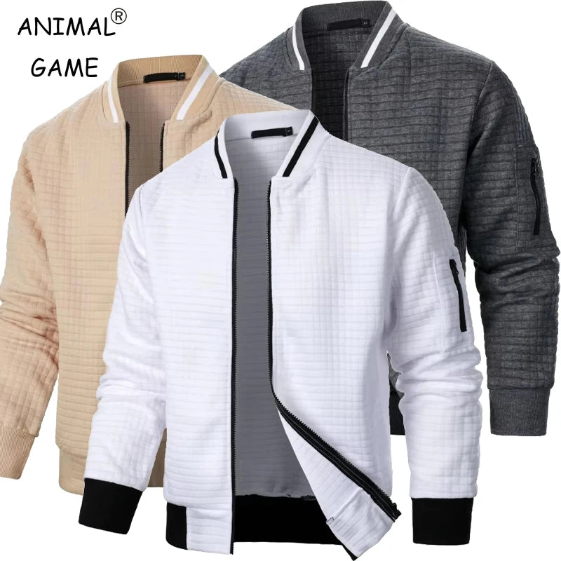 New Mens Long Sleeve Zipper Jacket Coats Stand Up Sweatshirts Outdoor Streetwear Autumn Warm Solid Color Baseball Jacket Men