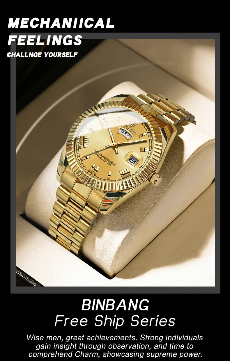 BINBOND Brand Mens Business Sports Quartz Watch Classic Waterproof Luminous Calendar Creative Clock Male Personalized Wristwatch