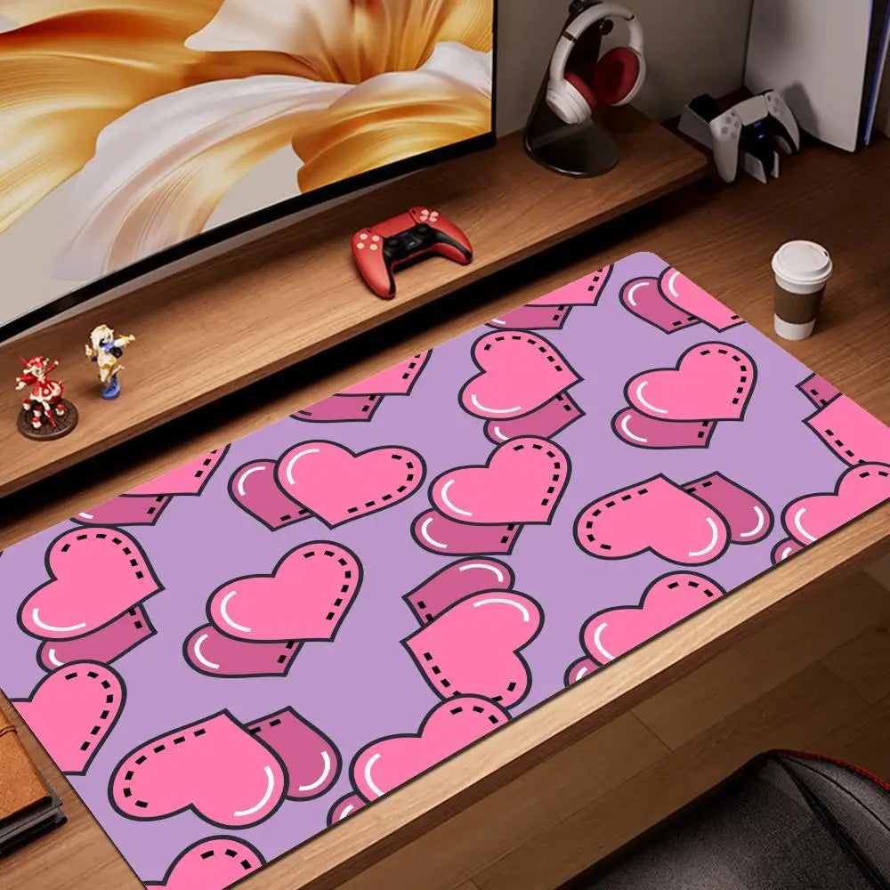 Coffee Love Heart Gaming Accessories Laptop Mousepad Rubber Anti-skid Keyboard Mat Computer Offices Game Desk Mat Pink Mousepad