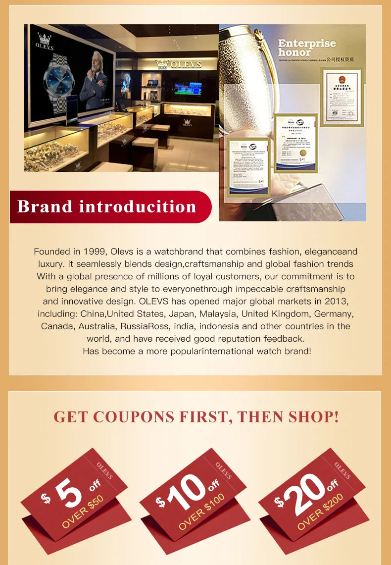 OLEVS Men's Watch No.2906 Fashion Business Original Quartz Watches Rhombus Stainless Steel Waterproof Luminous Week Date Display