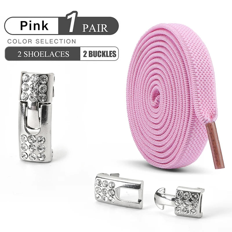 No Tie Shoe Laces Diamond Buckle Elastic Laces Shoelaces Sneaker Kids Adult Shoelace Suitable For Sports Casual Shoes Boots