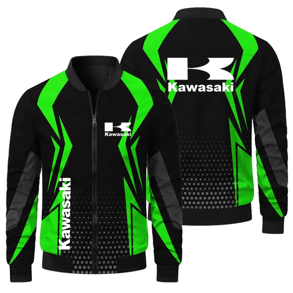 New Kawasaki Men's Racing Jacket 3D Printed Oversized Fashion Outdoor Sports Jacket Casual Windproof Riding Motorcycle Jacket
