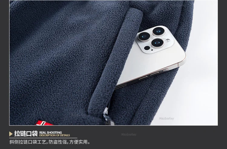 Maxbarley Winter Sportswear Set Mens Retro Training Thick Fleece Jacket + Pants Two Piece Set Casual Ski Running Tracksuit Suit