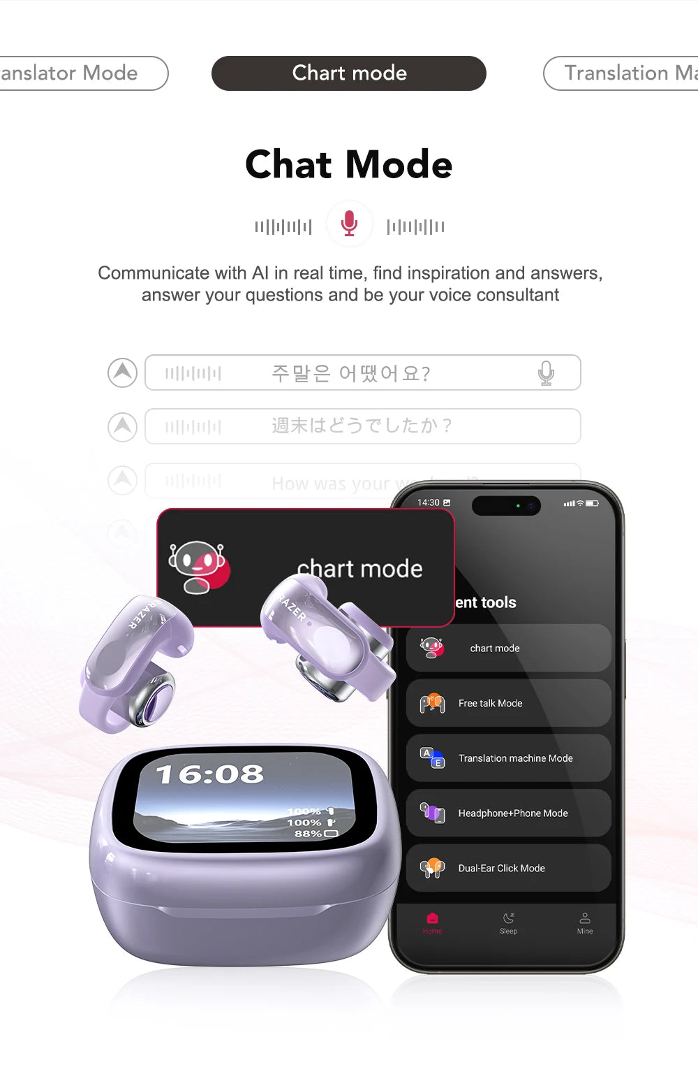 Translator ERAZER XF28 Bluetooth V6.0 Open-ear True Wireless EarbudsTranslation Earphones Office Travel,ASMR Headset APP