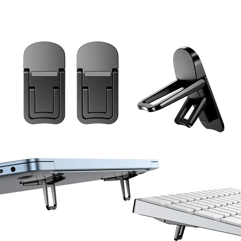 2PCS Mini Foldable Laptop Stand, Zinc Alloy Invisible Notebook Riser, Adjustable Angle Self-Adhesive Keyboard Lift for Desk