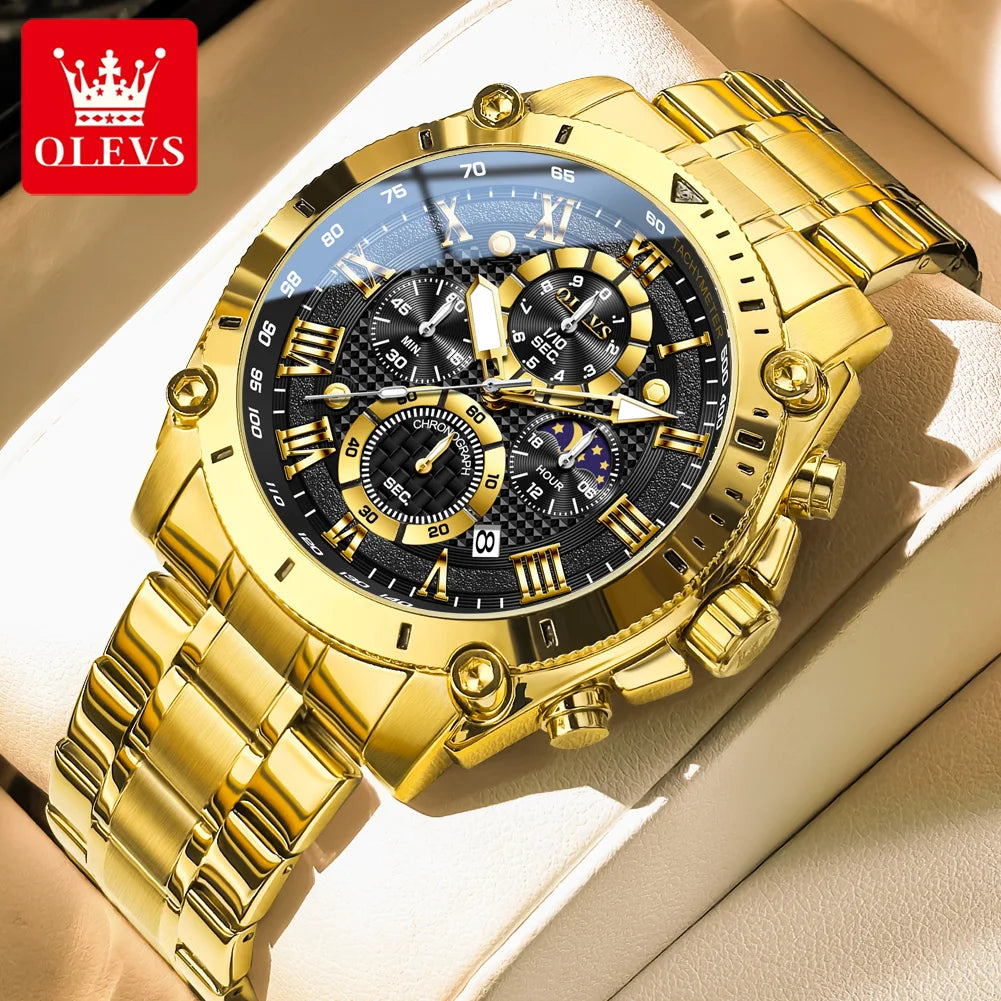 OLEVS New Man Watch Moon Phase Chronograph Waterproof Luminous Multi-functional Original Luxury Brand Quartz Men's Watches 3689