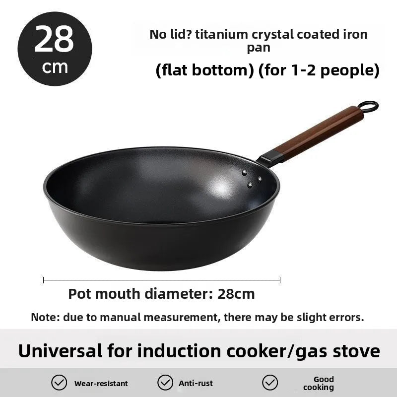 Iron pot without coating, flat bottomed pot already cooked, household induction cooker, gas stove, universal non stick pot