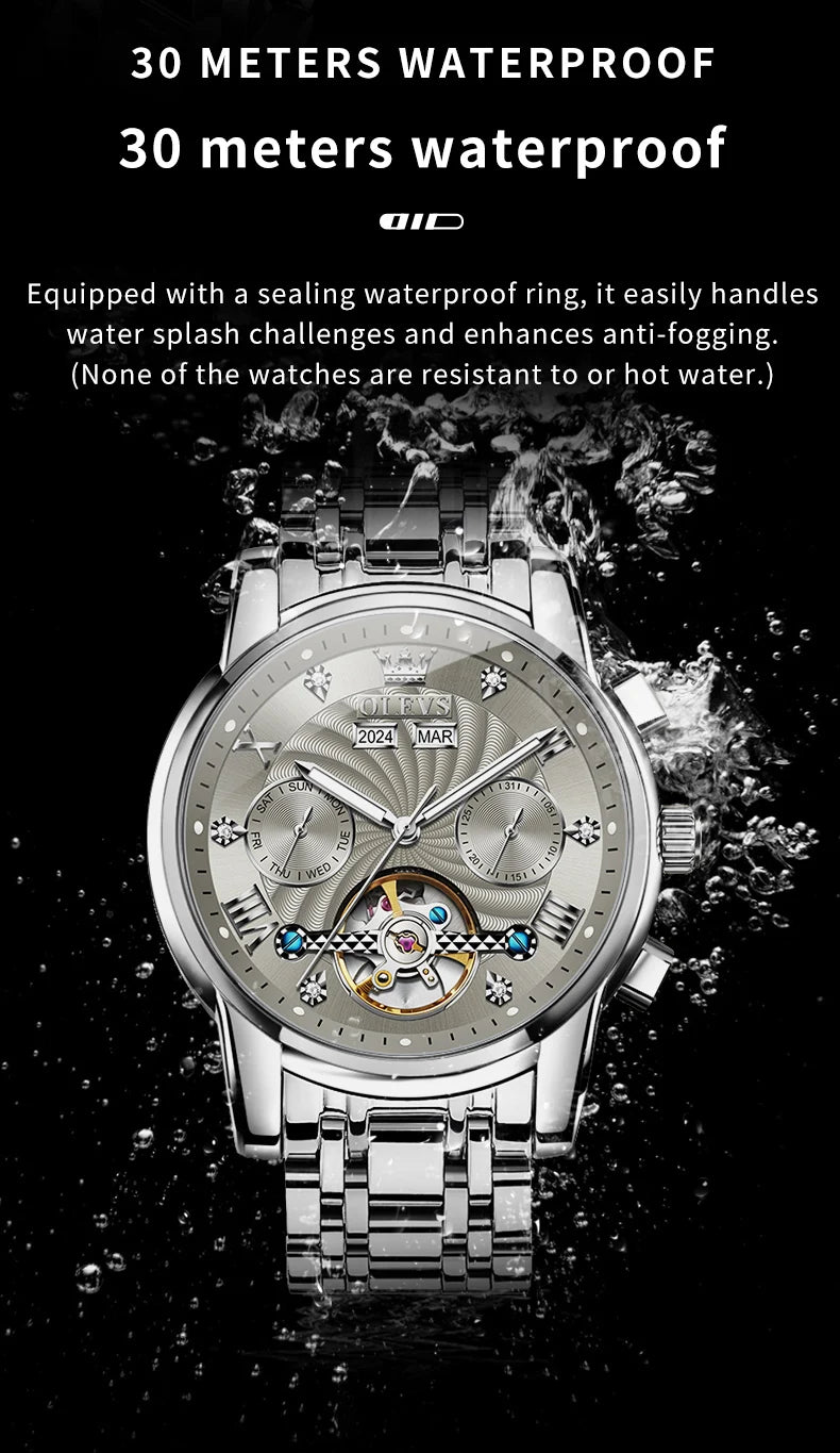 OLEVS Men's Watches 7088 Luxury Trend Fashion Automatic Mechanical Watch for Man Hollow Quartz Movement Complete Calendar Week