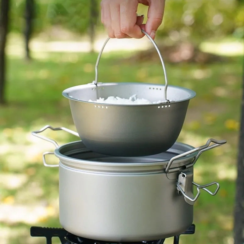 Outdoor Lightweight Titanium Pot Portable Travel Useful Large Capacity Camping Cooking Pot Family Picnic Camp Cooking Supplies