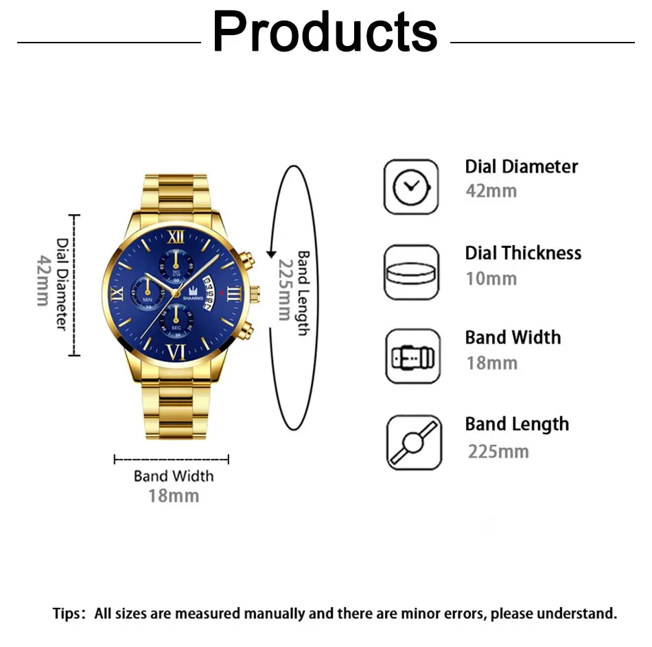 Mens Fashion Business Quartz Watch Fashion Fake Three Eye Six Pin Calendar Men Watch Stainless Steel Belt Men Watches