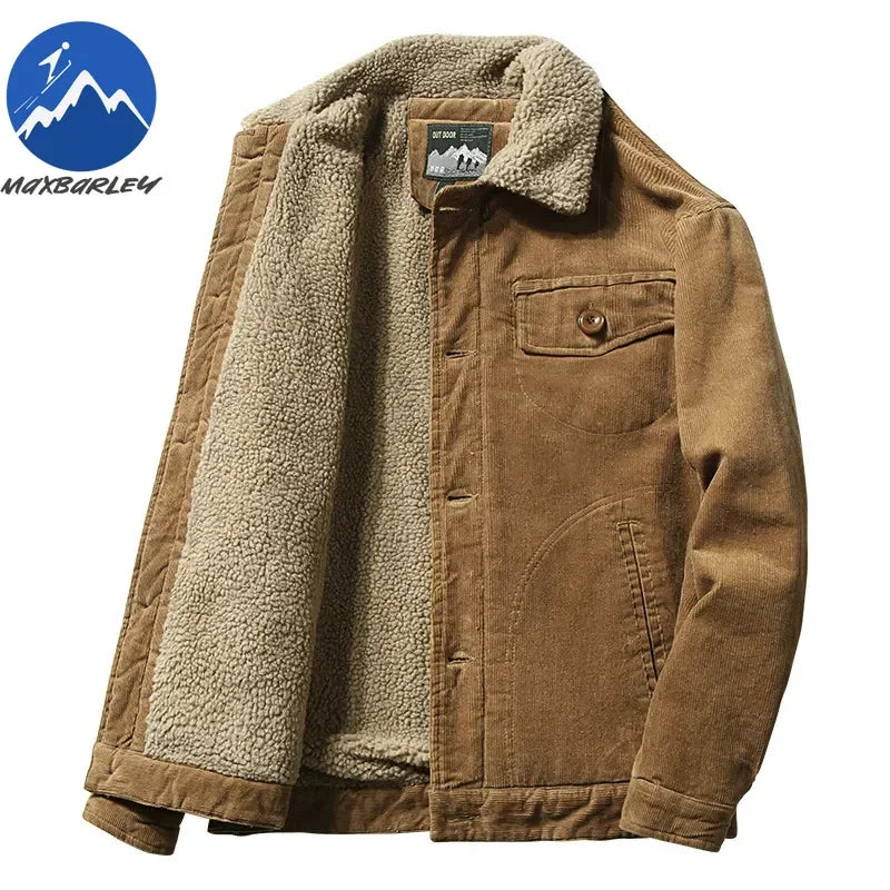 High Quality 2024 Jackets Men's Winter Plus Velvet Jacket Corduroy Tooling Casual Parka Korean Fashion Solid Color Cotton Jacket