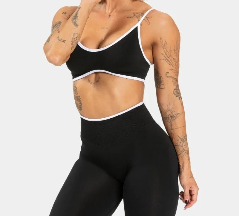 Summer Women's Solid Color Gym Sports Bra Sexy Backless Knitted Bra with Chest Cushion Suspender Bra Yoga Fitness Top