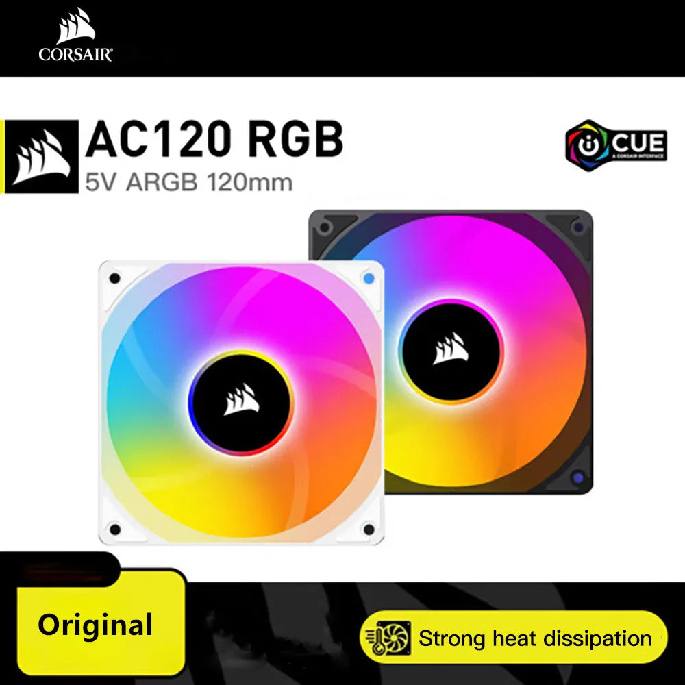 CORSIR AC120 RGB Fan Heat Sink High Air Flow Pressure/5V RGB High Performance/8 LED Lights 120MM Black/White