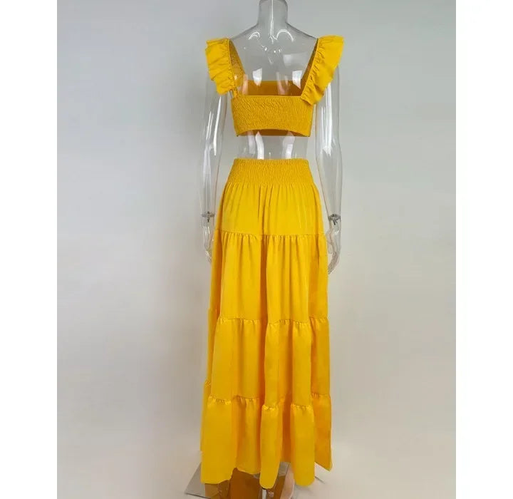 Skirt Sets Womans Clothing Streetwear New Spring/Summer Elegant Sexy Collage Sleeveless Top and Longuette Suits for Female