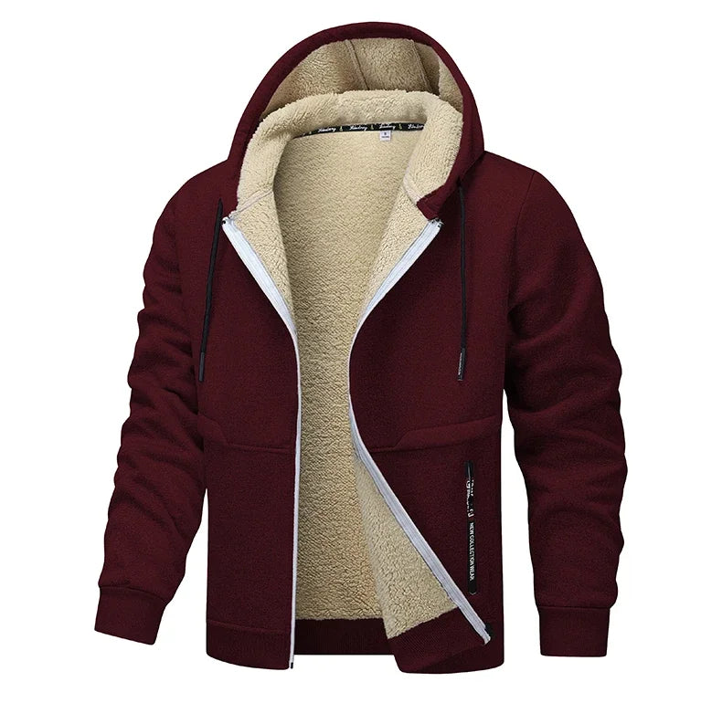 Winter Lambswool Zipper Hoodies Thicken Warm Jacket Men Long Sleeve Sweatshirts Casual Sports Fleece Coats Hooded Man Jackets