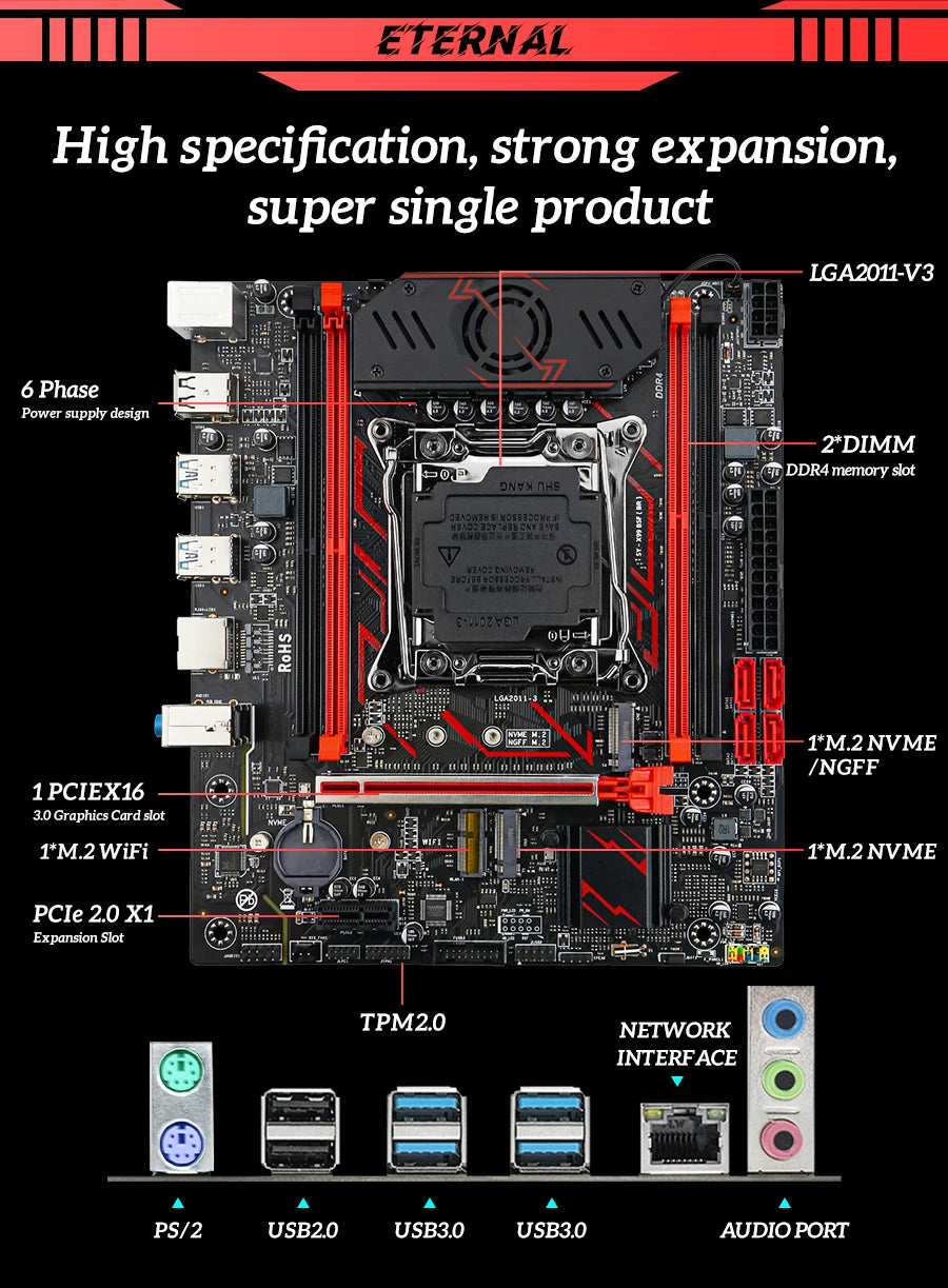 SOYO X99 C612chip Gaming Motherboard Set with Intel Xeon E5 2680 V4 CPU& DDR4 ECC8G*2 2133MHz RAM M.2 NVME for Desktop PC