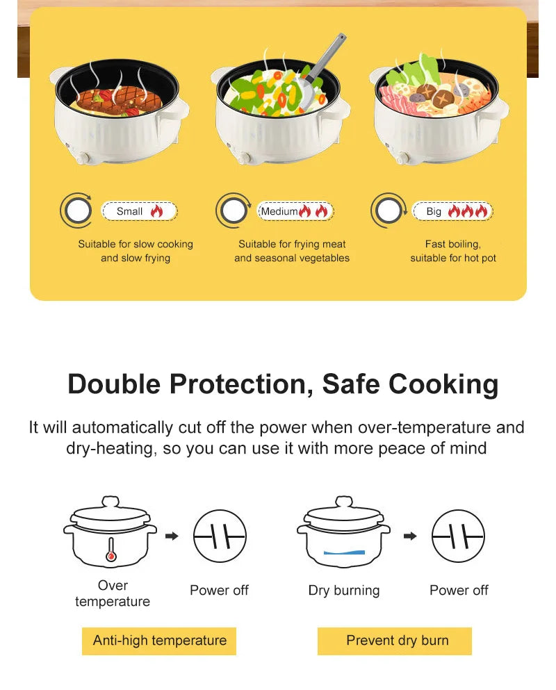 Multi Cooker Multifunctional Electric Pan Non-stick Cookware Rice Cooker Multi Ramen Soup Hotpot for Dormitory Kitchen 220V EU