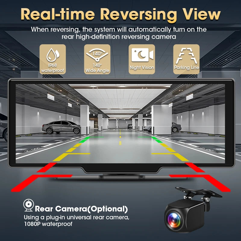 Srnubi 10.26" Dash Cam Rearview Wireless Carplay & Android Aut 4K DVR Navigation Player Dual Len Recorder Dashboard  WIFI 5.0BT